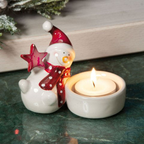 Teelichthalter „Schneemann”, weihnachtliche Tischdeko
