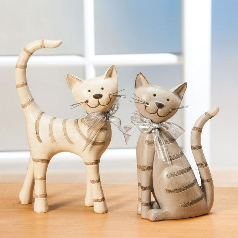 Dekofiguren „Katzenpaar”, Tierskulpturen 2er-Set
