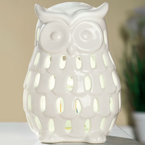 LED-Windlicht „Eule”, Teelichthalter aus Keramik