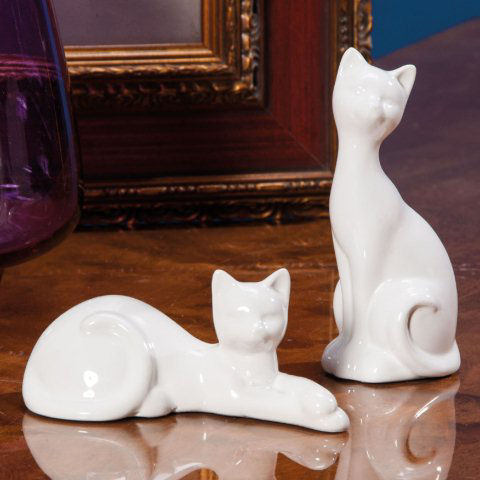 Tierskulptur „Zwei Katzen”, weiße Porzellanfiguren