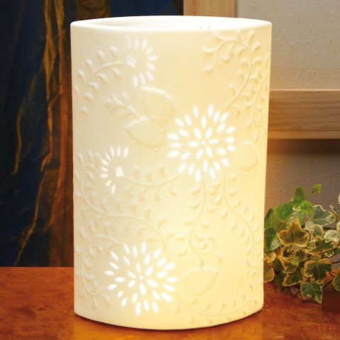 Tischlampe mit Blumenmotiv, Tischbeleuchtung aus Porzellan