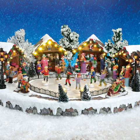 Lichthäuser Weihnachtsdeko Miniatur-Szene „Eislaufbahn”