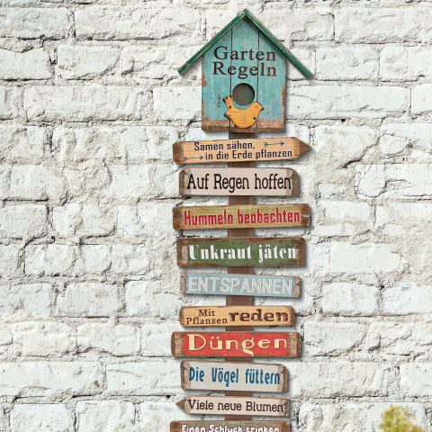 Vintage Holzschild „Gartenregeln”, Shabby Dekoschild