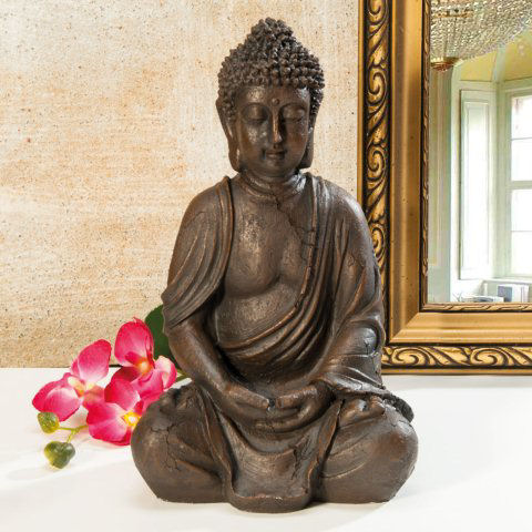 Buddha-Figur meditierend, sitzend, bronzefarben, 30 cm