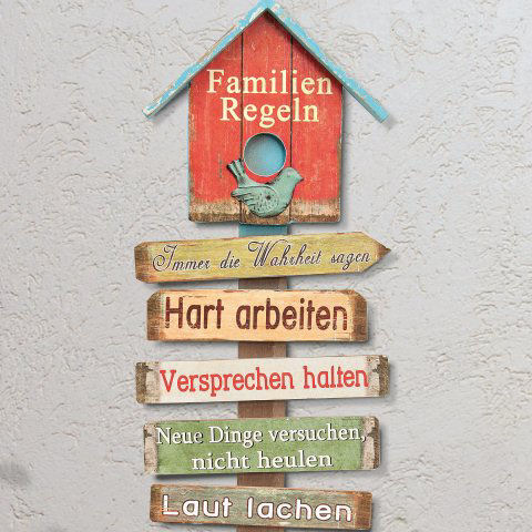 Vintage Holzschild „Familien-Regeln”, Shabby Dekoschild