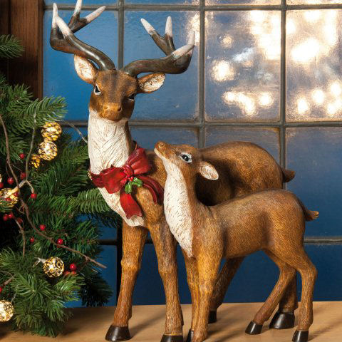 Weihnachtsfiguren „Hirsch mit Rehkitz”, 2er-Set Dekofiguren