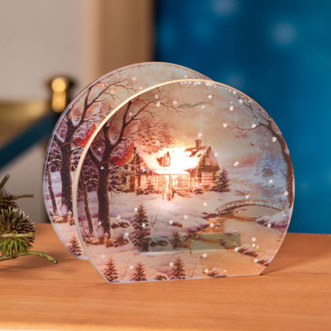Teelichthalter „Haus am Bach”, Weihnachtsdeko aus Glas