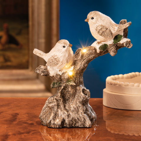 Dekofiguren „Vogelpaar auf Ast” mit LED Beleuchtung