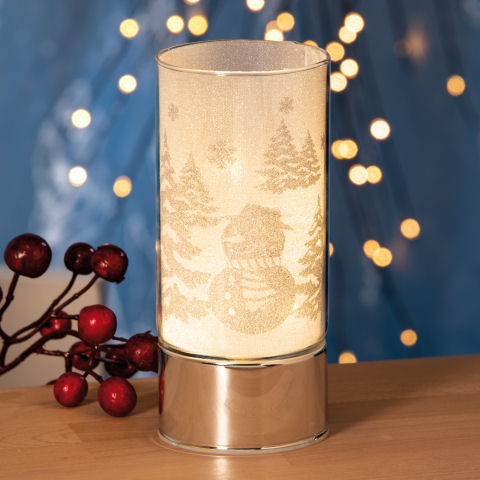 Tischlampe „Winterzeit”, Windlicht mit Motiv und LED