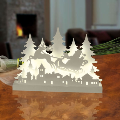 „LED-Wandbild "Waldszene" Weihnachten  Holzbild mit warmer LED-Beleuchtung 