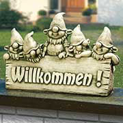 Steinguss Deko Gartenfigur, Willkommen-Begrüßungsstein