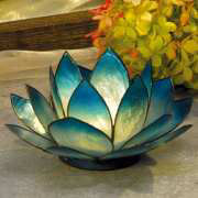 Chakra Lotus Licht aus Capiz, wasserblau, mit Teelicht