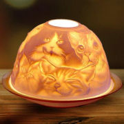 Dome Light Porzellan-Windlicht mit Tiermotiv „Katzen”