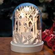 Tischlampe Glasglocke „Winterwald”, Weihnachtsdeko mit LED