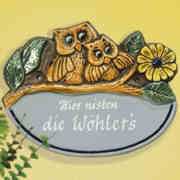 Keramik Türschild „Eulen mit Blumen”, wetterfestes Namensschild