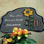 Keramik Türschild „Sonnenblume”, wetterfestes Namensschild