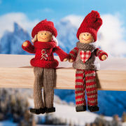 Kantenhocker Dekofiguren Set „Winter-Kinder” aus rotem Stoff