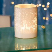 Leuchtglas „Hirsche im Wald”, Tischlampe aus Porzellan