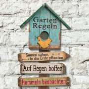 Vintage Holzschild „Gartenregeln”, Shabby Dekoschild