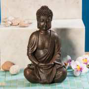 Buddha-Figur meditierend, sitzend, bronzefarben, 25 cm