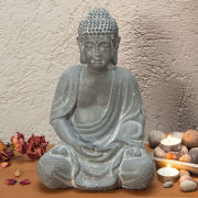 Buddha-Figur meditierend, sitzend, steingrau, 30 cm