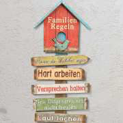Vintage Holzschild „Familien-Regeln”, Shabby Dekoschild