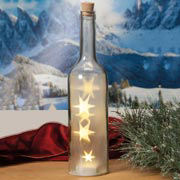 Flaschenlampe „Winterstern”, Tischbeleuchtung aus Glas