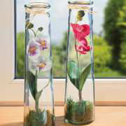 Glasvasen 2er-Set, Dekovase mit künstlichen Orchideen