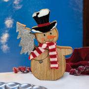 Deko-Schneemann mit Tanne, Weihnachtsfigur aus Holz
