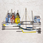 Wandrelief „Yachthafen”, maritime Wanddeko aus Metall