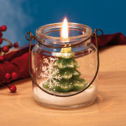 Kerzenhalter mit Tannenbaumkerze, Weihnachtsdeko aus Glas
