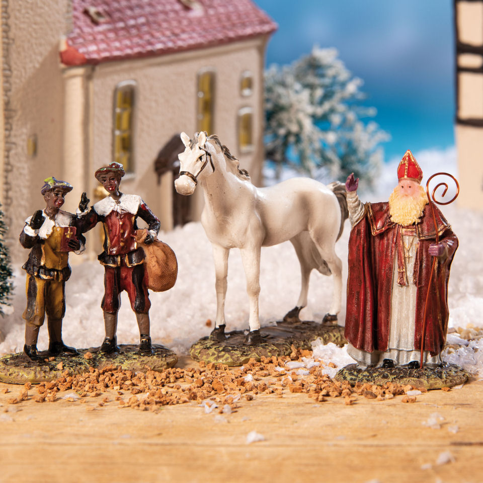 Lichthäuser Miniaturfiguren Set „Nikolaus mit Pferd”