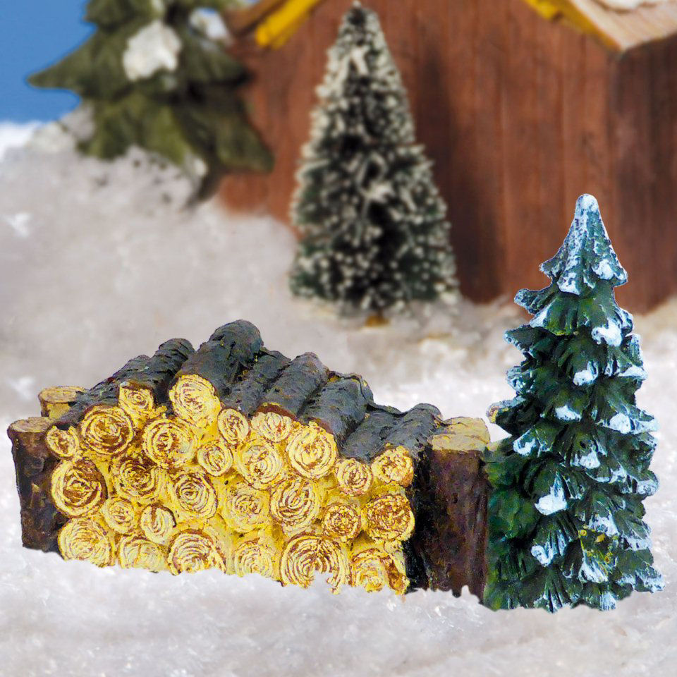 Lichthäuser Miniatur Landschaftsdeko „Holzstapel mit Baum”