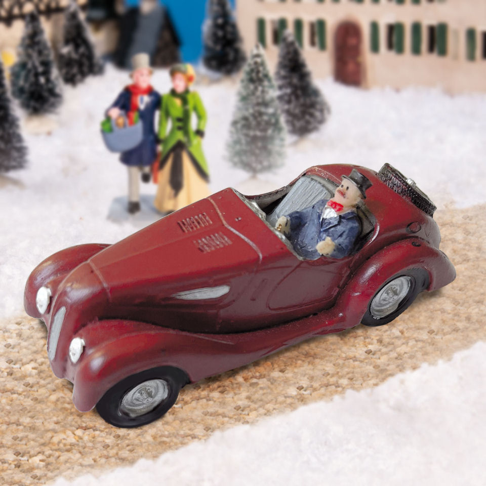 Lichthäuser Miniaturdorf Weihnachtsdeko „Oldtimer mit Mann”