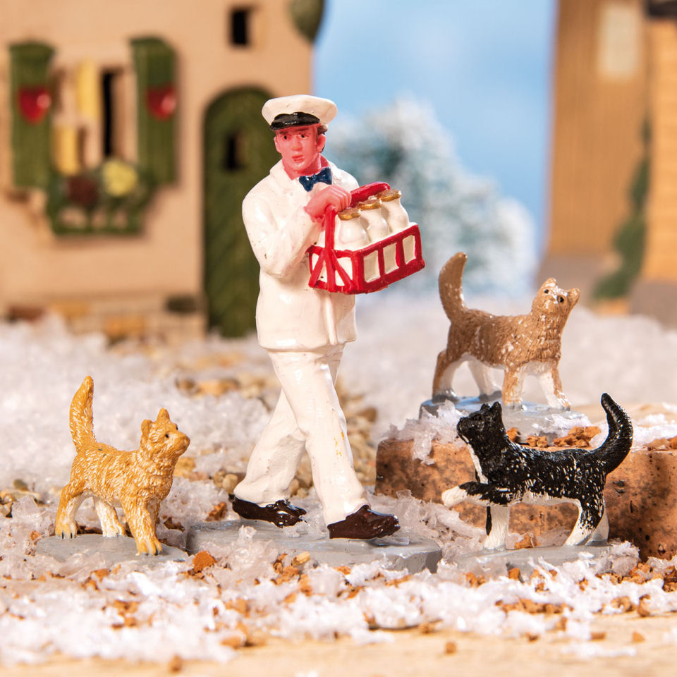 Lichthäuser Miniaturfiguren „Milchmann mit Katzen”