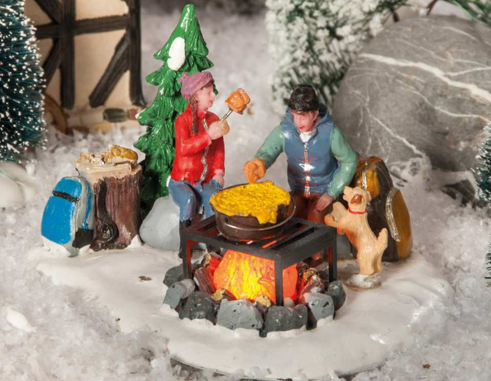 Lichthäuser Miniaturfiguren Set „Winter-Grillen mit Hund”