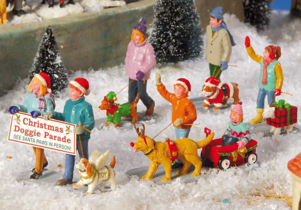 Lichthäuser Miniaturfiguren Set „Weihnachts-Hunde-Parade”