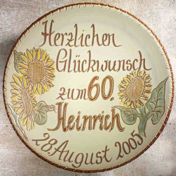 Geburtstagsteller „Sonnenblumen”, Wandteller aus Keramik