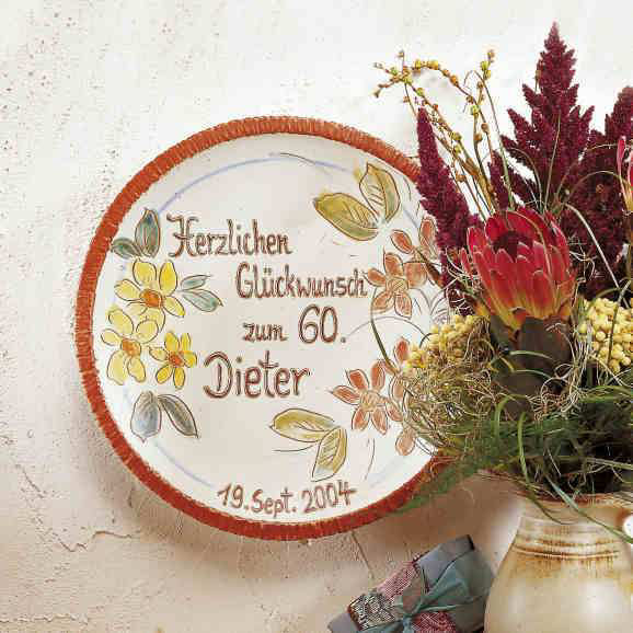 Geburtstagsteller aus Keramik, Wandteller mit Beschriftung