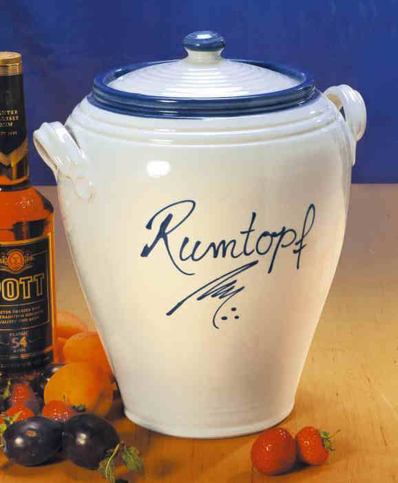 Handgefertigter echter Rumtopf, Keramik, mit Rezept