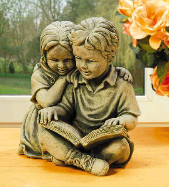 Steinguss Deko Gartenfiguren, Elfie & Peter mit Buch