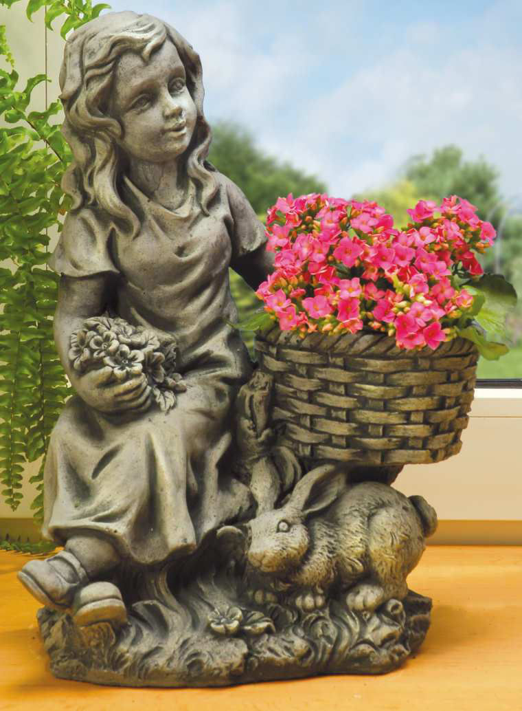 Steinguss Deko Gartenfigur, Blumen-Mädchen „Lisa”