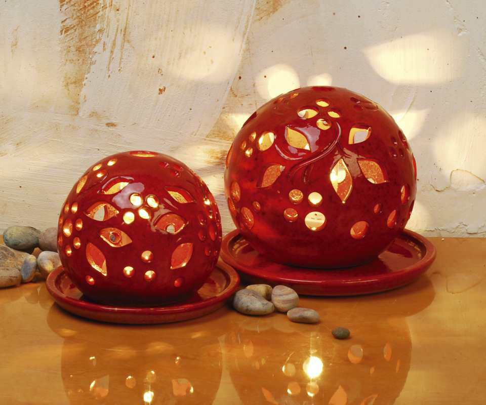 Lichtkugeln aus Keramik, Deko Stimmungslampen, feuerrot