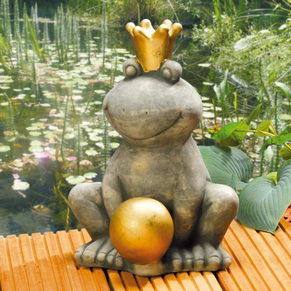 Teichfigur „Froschkönig”, Gartenteich Tierfigur aus Steinguss