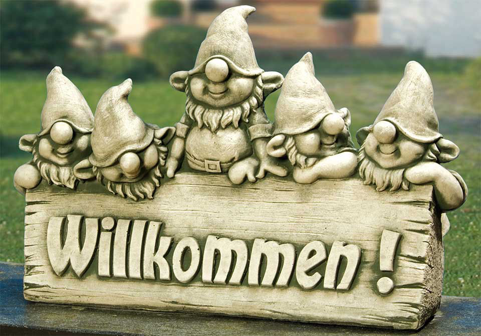 Steinguss Deko Gartenfigur, Willkommen-Begrüßungsstein