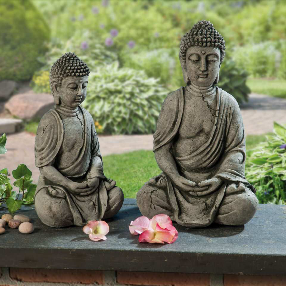 Buddha-Figur aus Steinguss, Buddhastatue Dekoskulptur