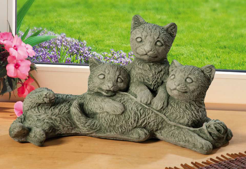 Gartenfigur „Katzenkinder”, Tierfigur Skulptur aus Steinguss