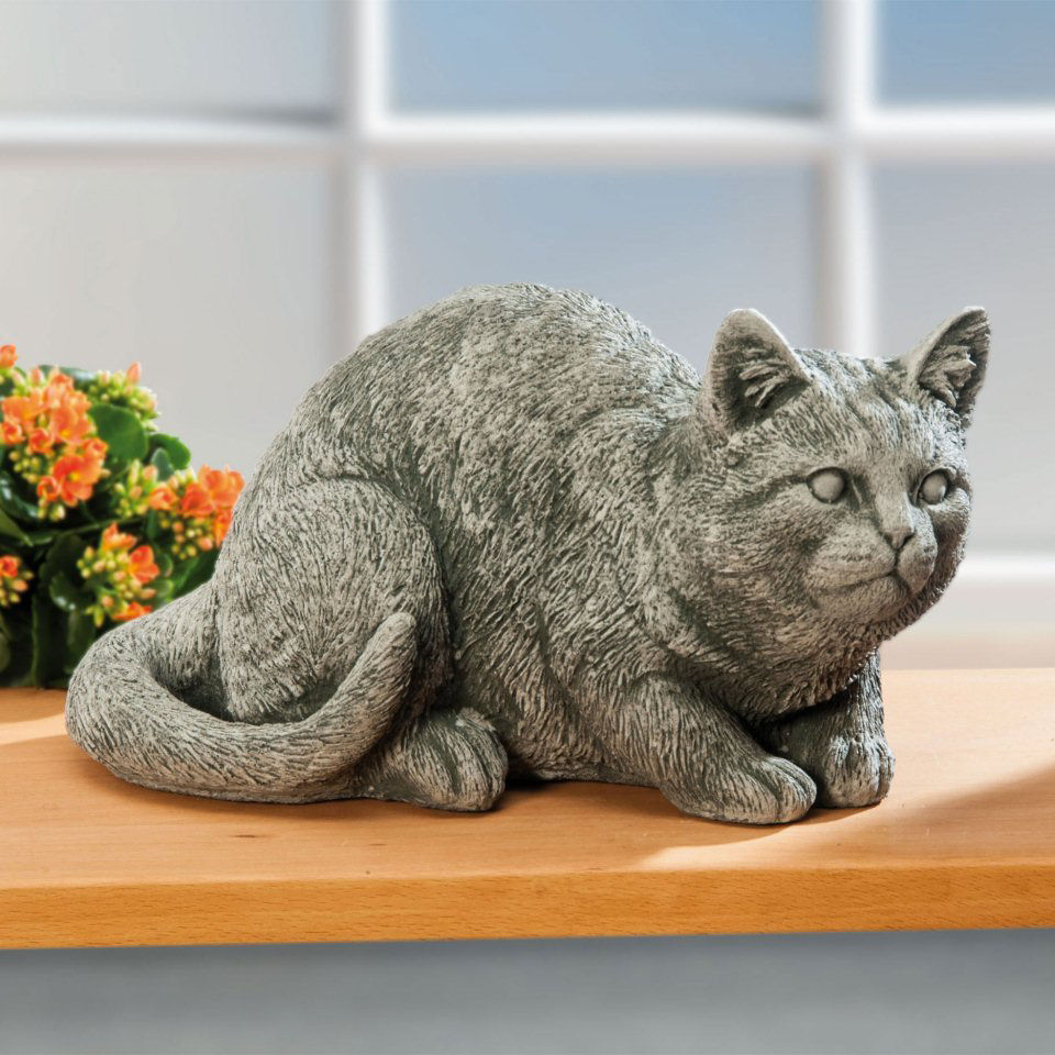 Dekofigur Katze „Mia”, Gartendeko Tierfigur aus Steinguss