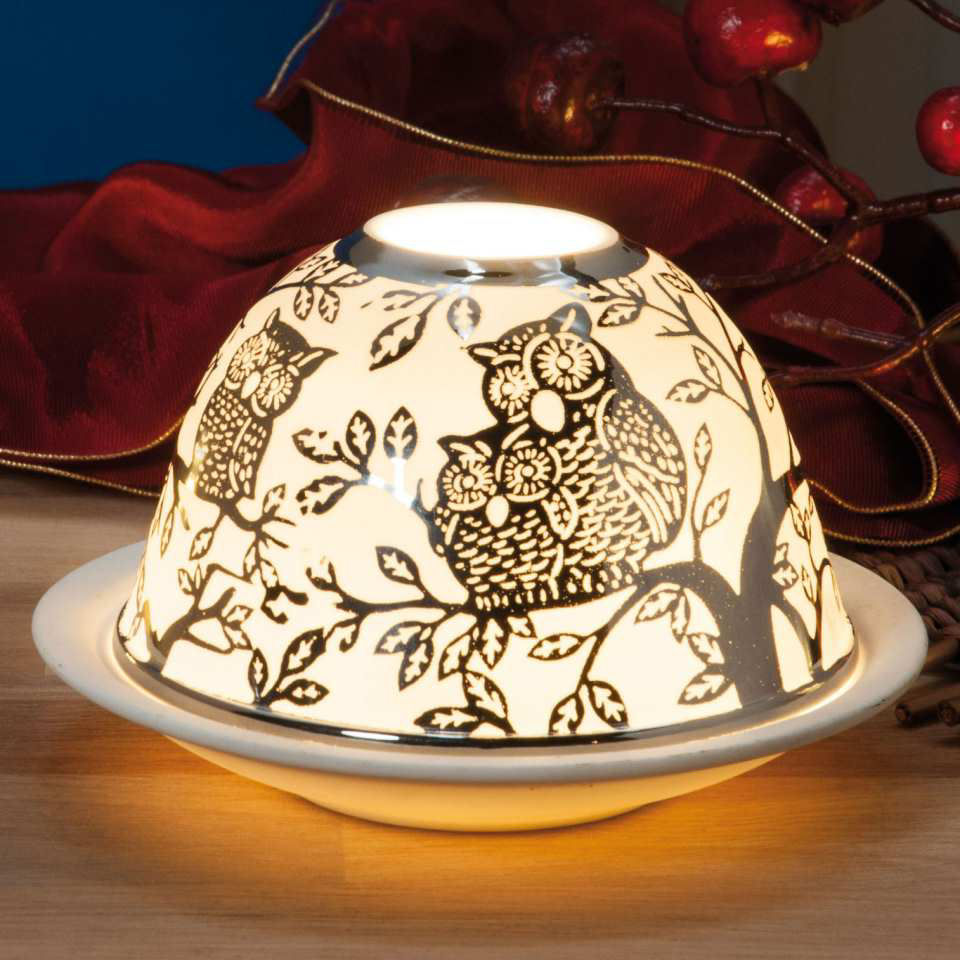 Dome Light Brillant Porzellan-Windlicht „Eulen”