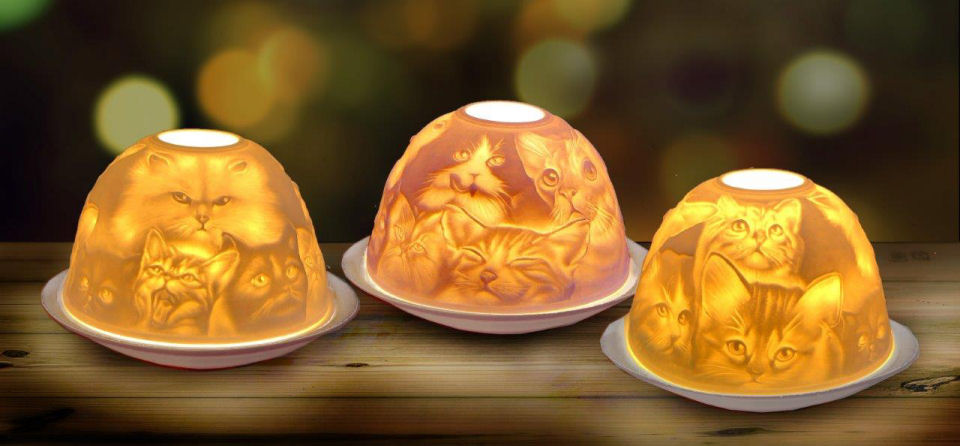 Dome Light Porzellan-Windlicht mit Tiermotiv „Katzen”